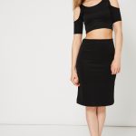 Black Scuba Crop And Skirt Set